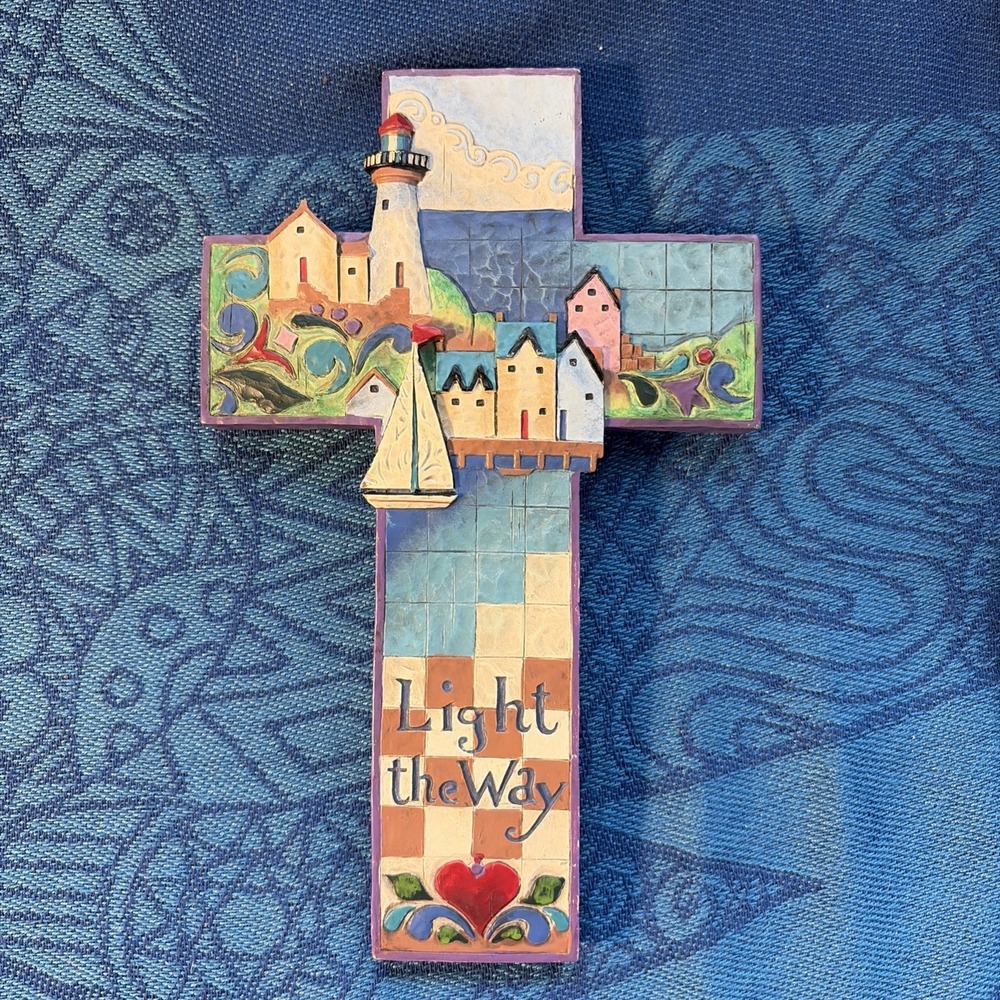 Jim Shore Light The Way Lighthouse Seashore Cross Ornament Wall Decor 2007